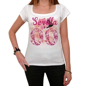 00, Sevilla, City With Number, Women's Short Sleeve Round White T-shirt 00008