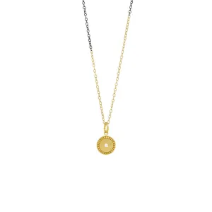 14 Karat Yellow Gold ZAN Disc Pendant with Single Diamond