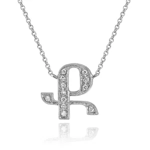 14K White Gold Armenian Initial Diamond Necklace