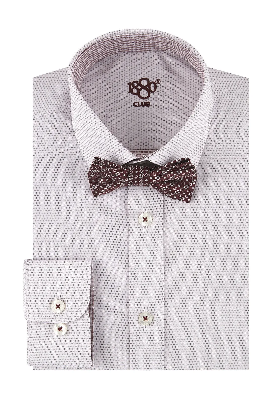 1880 Club Boys Long Sleeve Shirt with Bow Tie, Wine