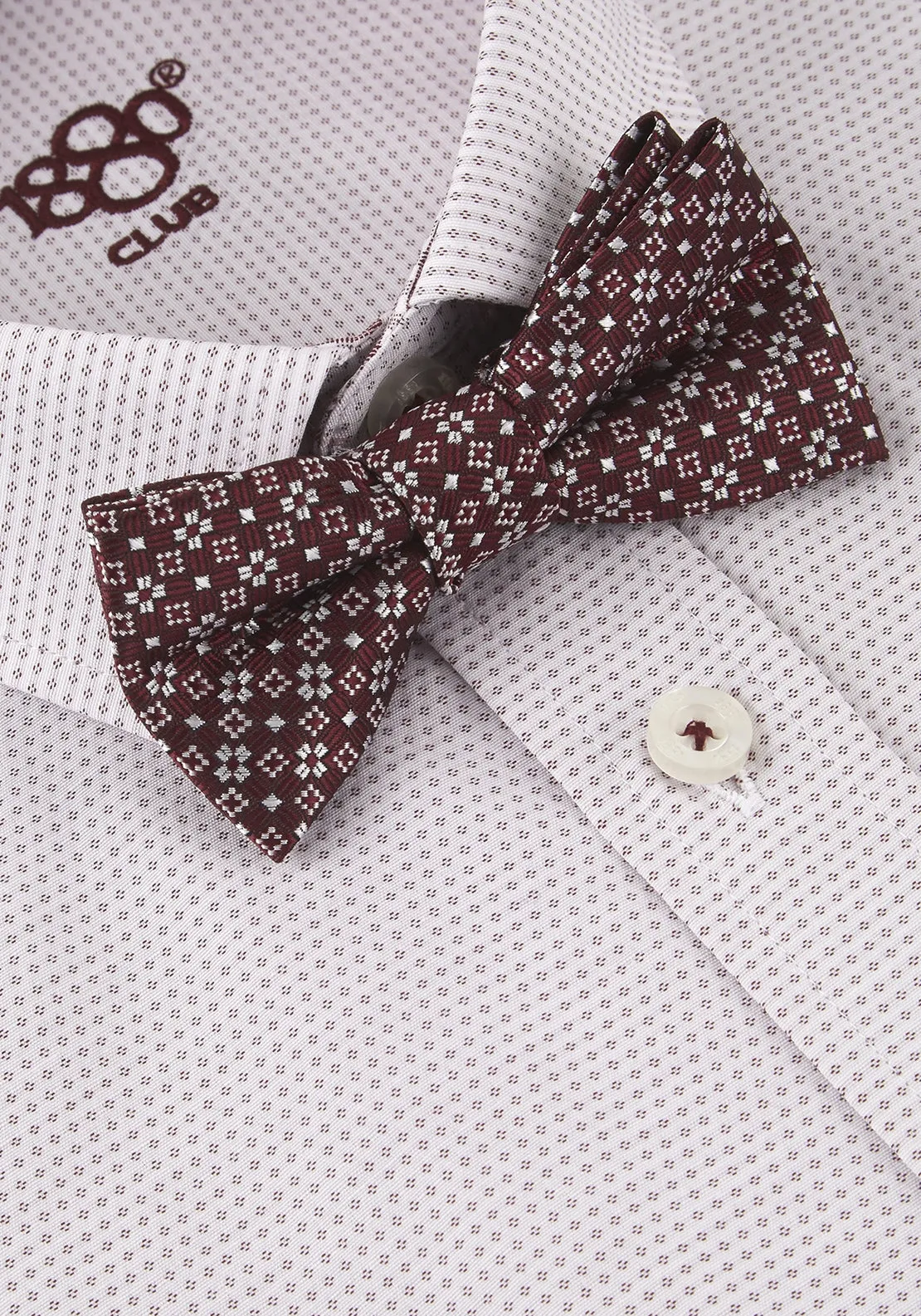 1880 Club Boys Long Sleeve Shirt with Bow Tie, Wine