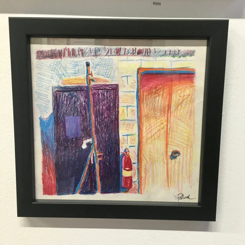 1980s Color Pencil OG Goddard-Era Sketch Doors & Fire Extinguisher