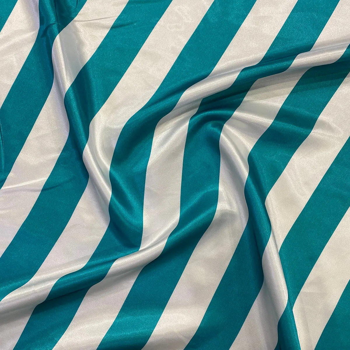 2" Satin Stripe Wholesale Fabric in White and Jade