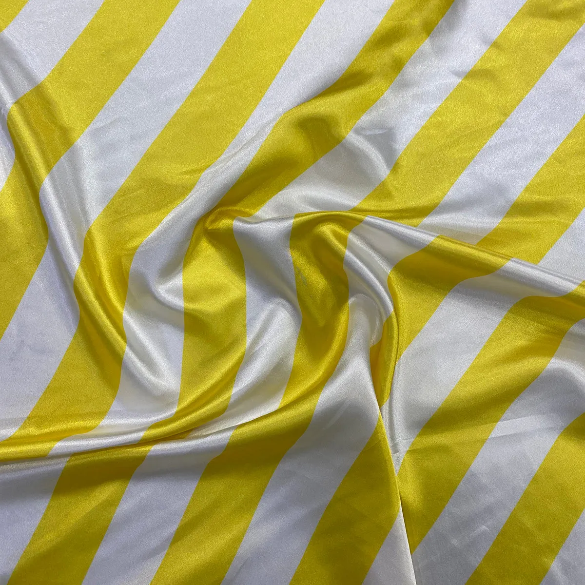 2" Satin Stripe Wholesale Fabric in White and Yellow