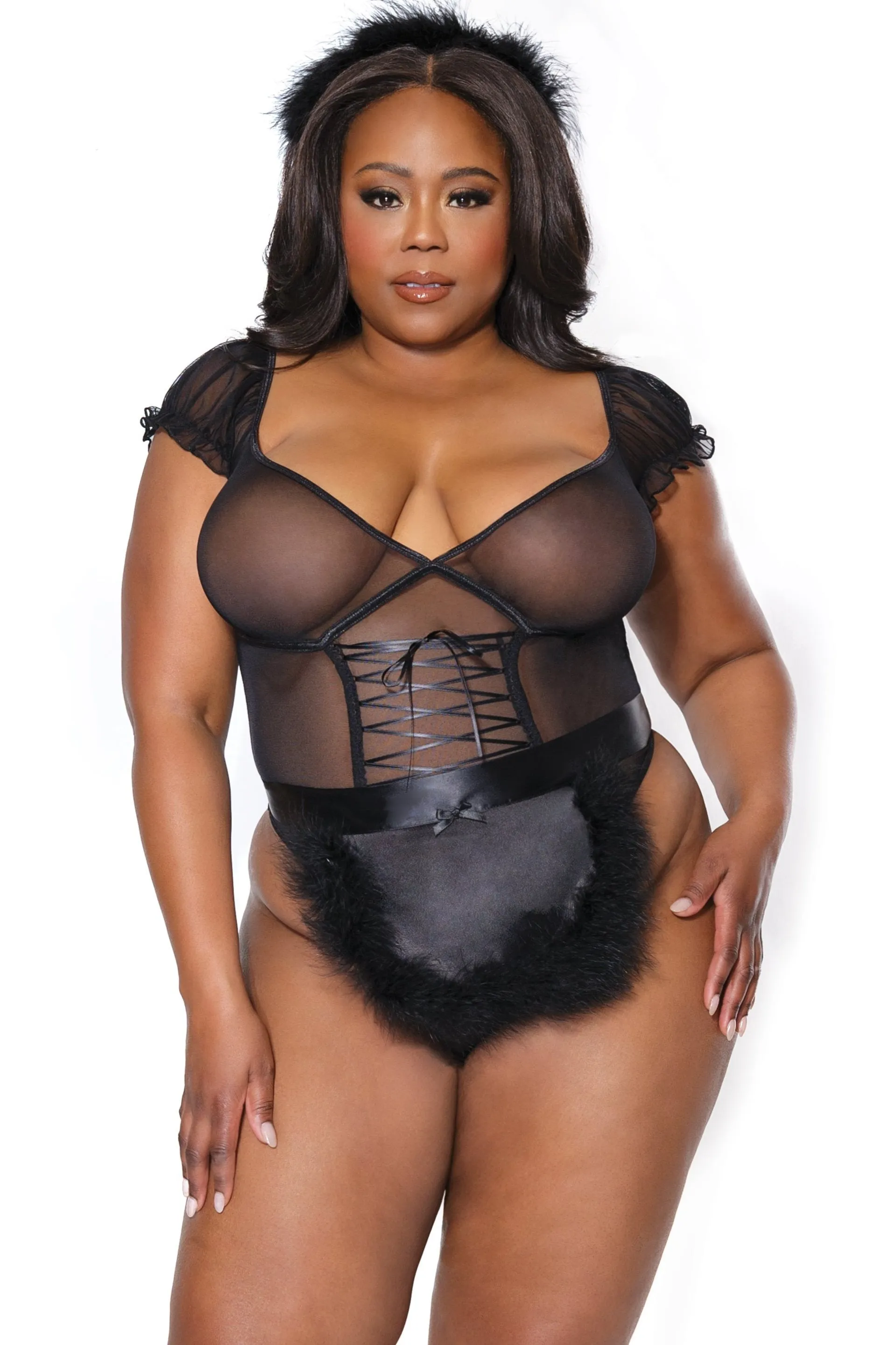 3 Pc Mesh Maid Teddy Set