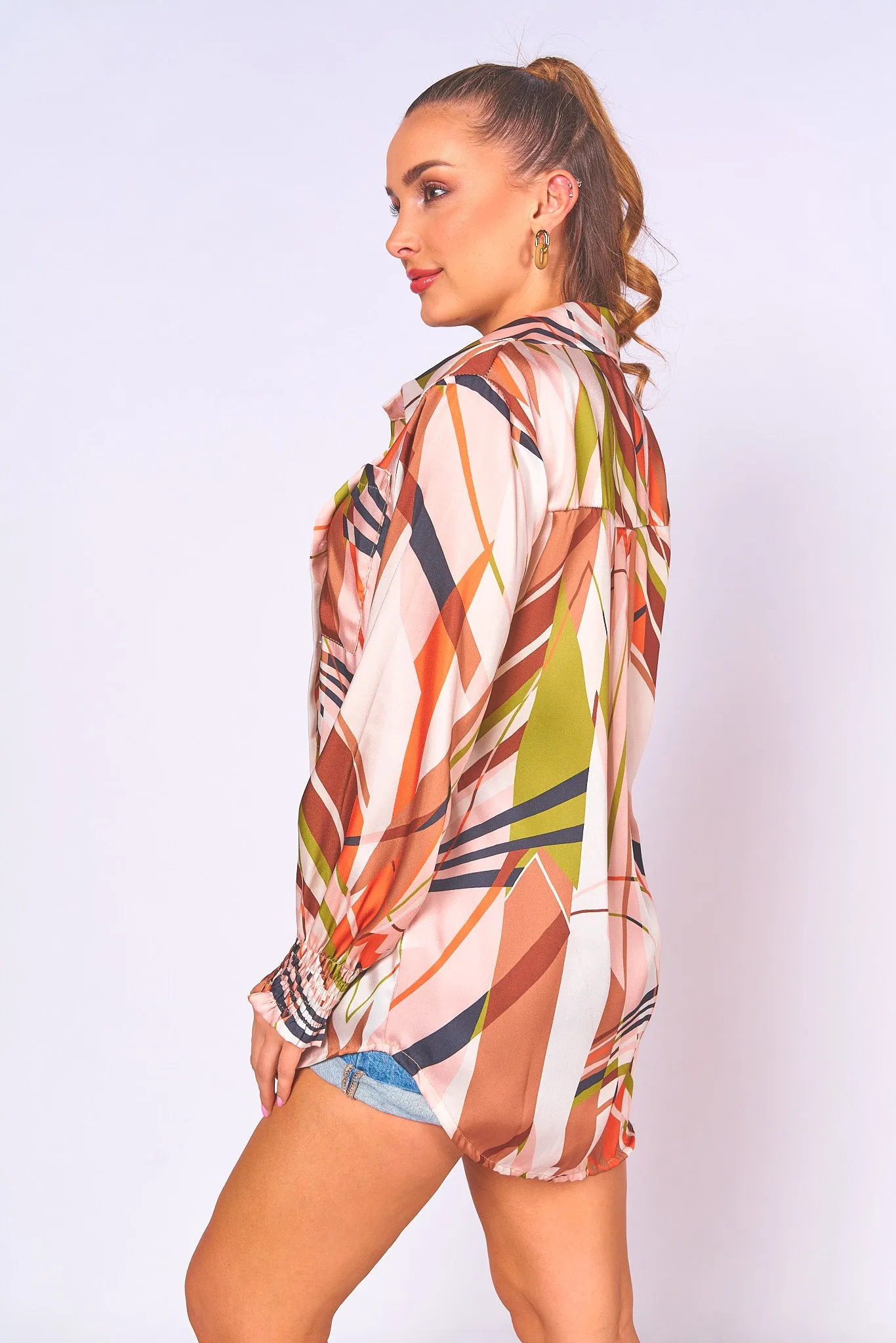 Abstract Print Satin Top