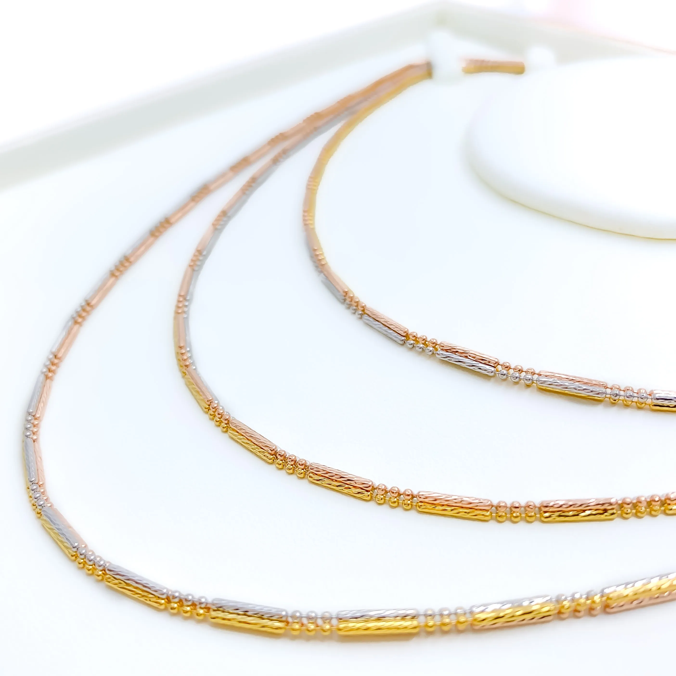 Alternating Beaded Three Tone 22K Gold Chain - 16"