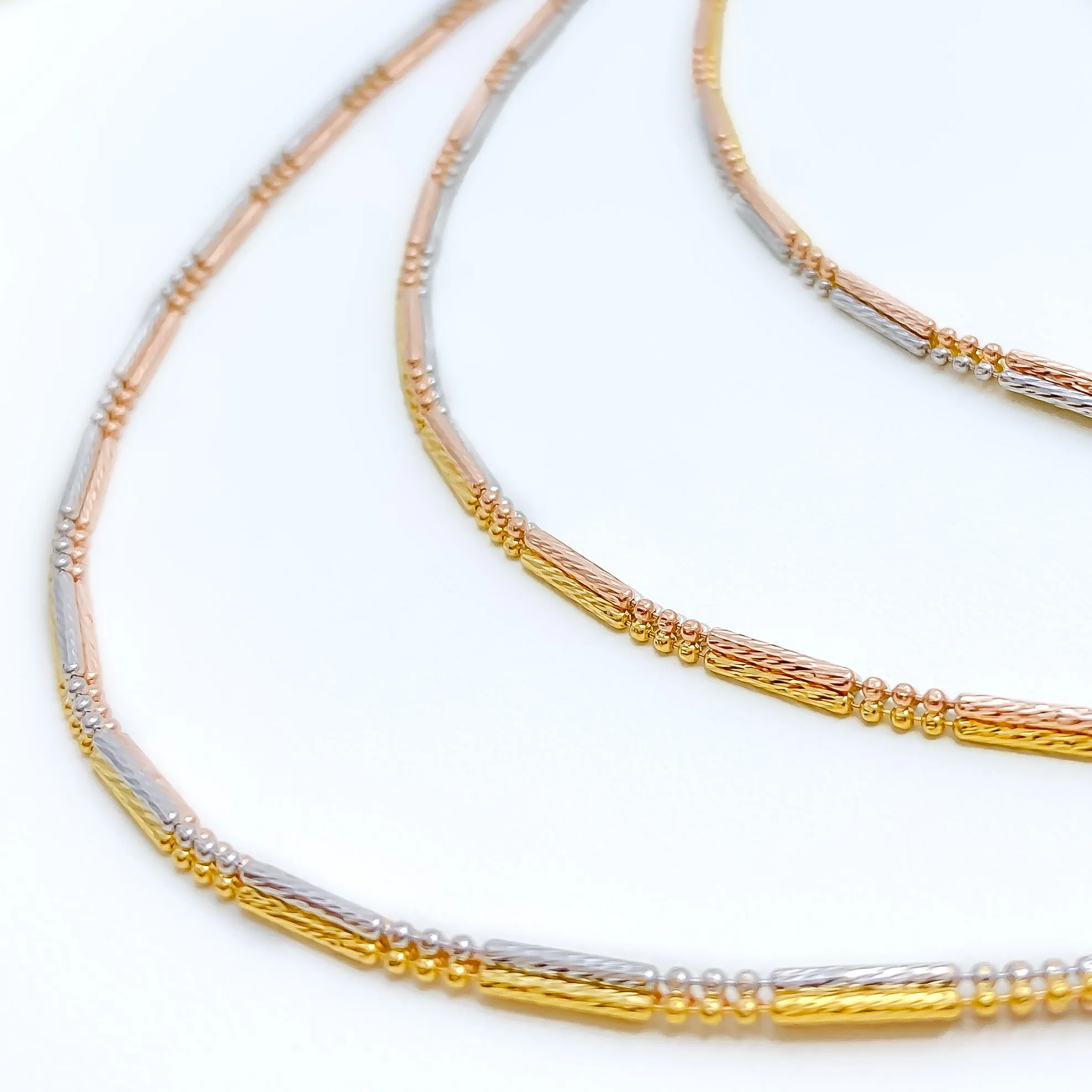 Alternating Beaded Three Tone 22K Gold Chain - 16"