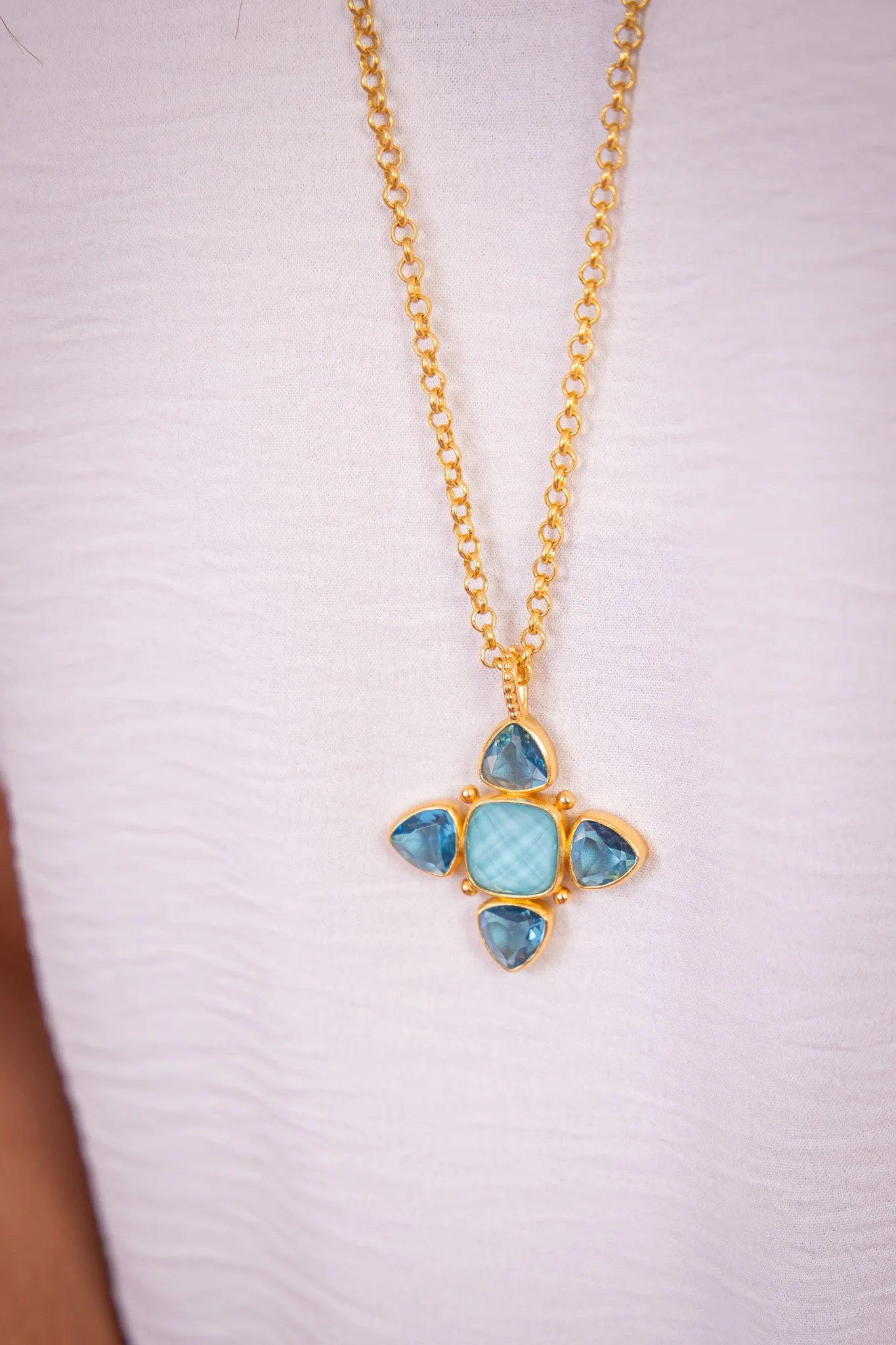 Aquitaine Pendant Necklace - Gold Iridescent Capri Blue | Julie Vos - SALE