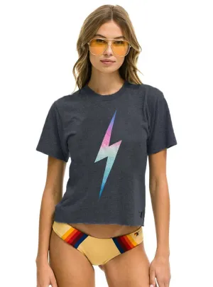 Aviator Nation Women's Bolt Boyfriend Tee - Heather Grey Rainbow Pink