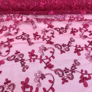 Basil Leaf Embroidery Wholesale Fabric in Fuchsia