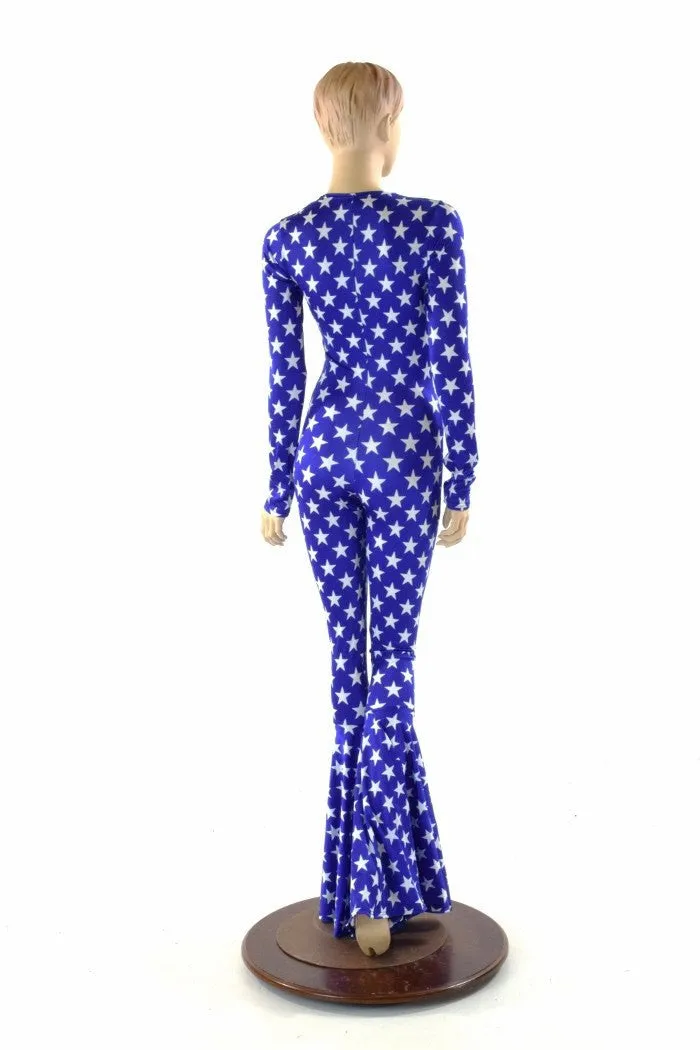 Bell Bottom Catsuit in Blue and White Stars