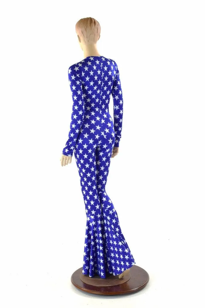 Bell Bottom Catsuit in Blue and White Stars