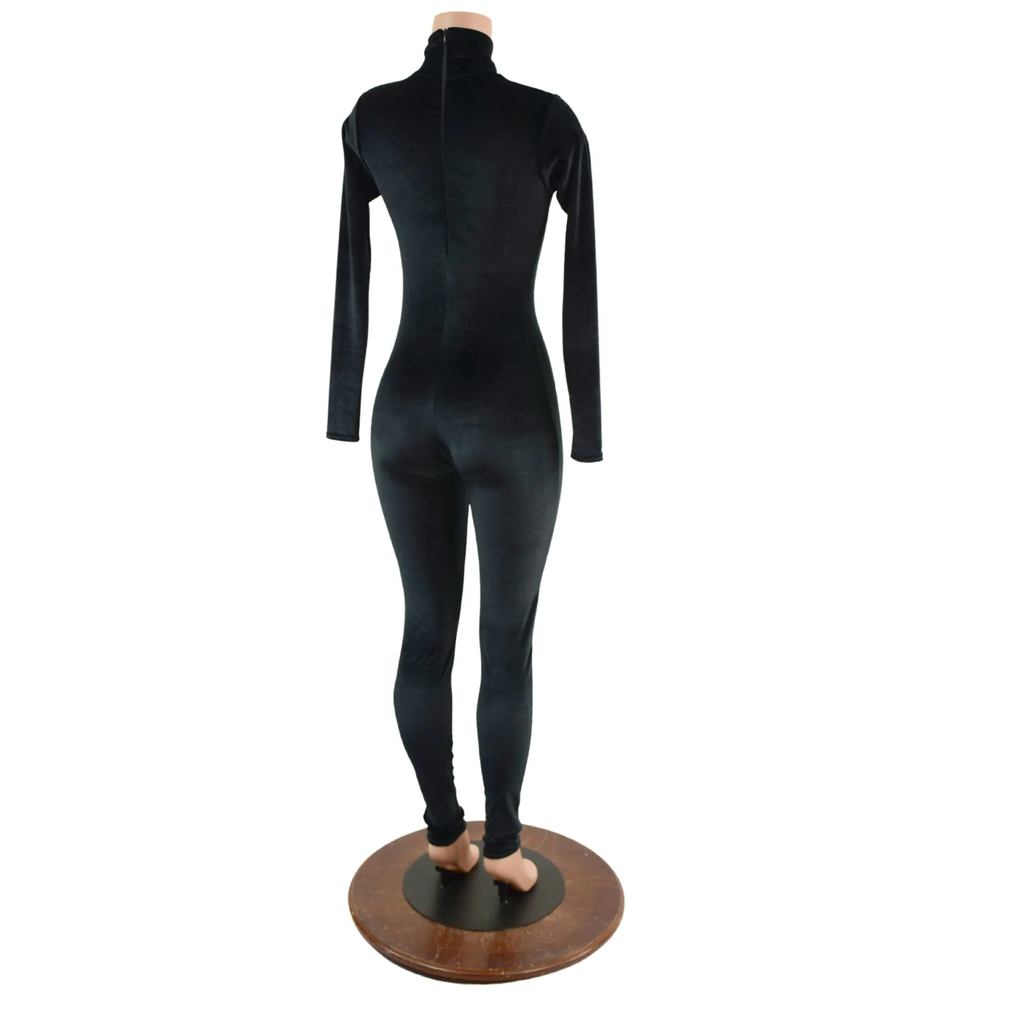 Black Velvet Turtleneck Catsuit with Back Zipper