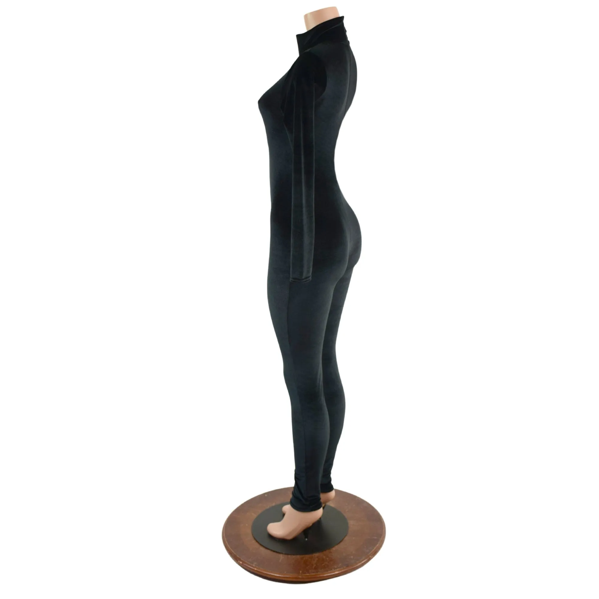 Black Velvet Turtleneck Catsuit with Back Zipper