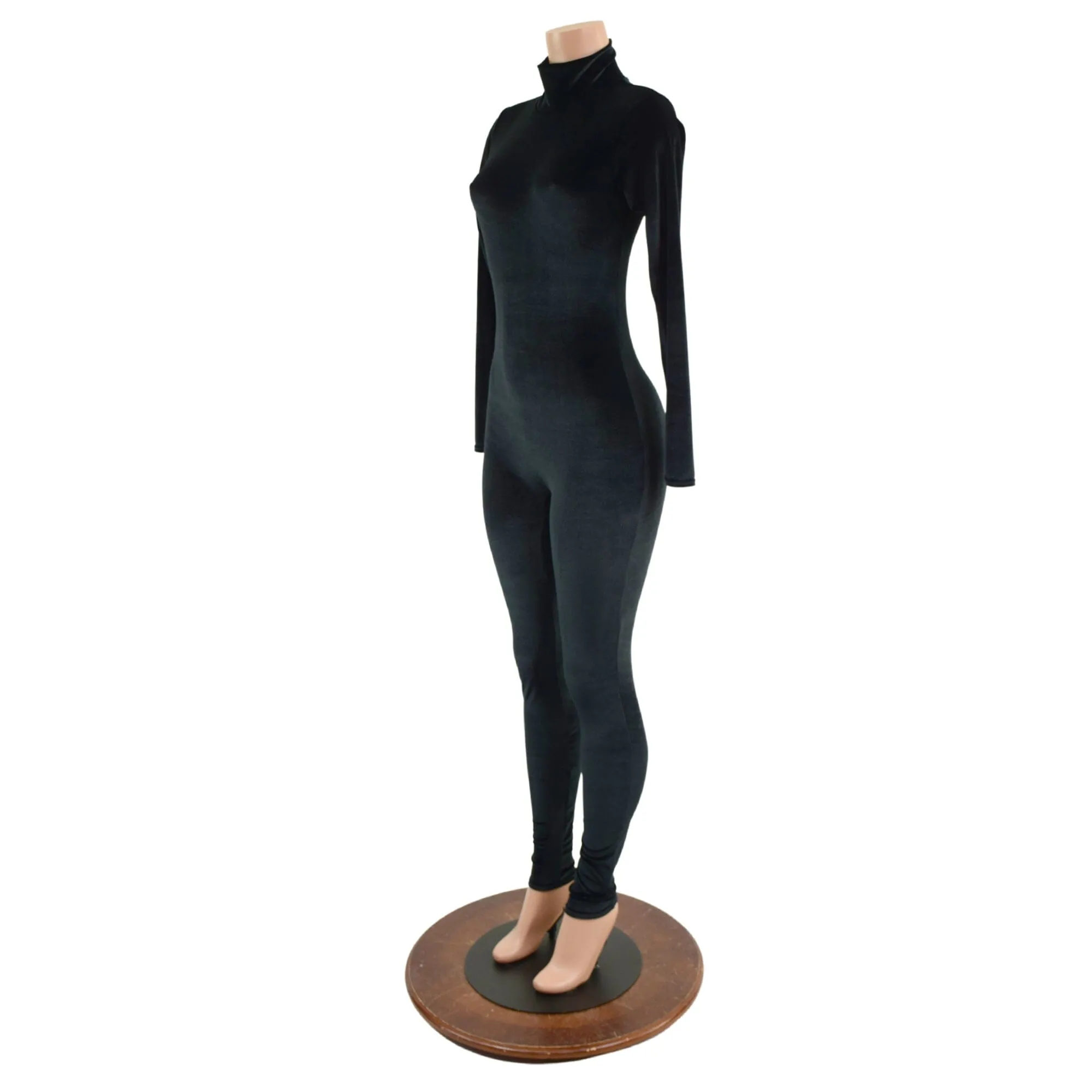 Black Velvet Turtleneck Catsuit with Back Zipper