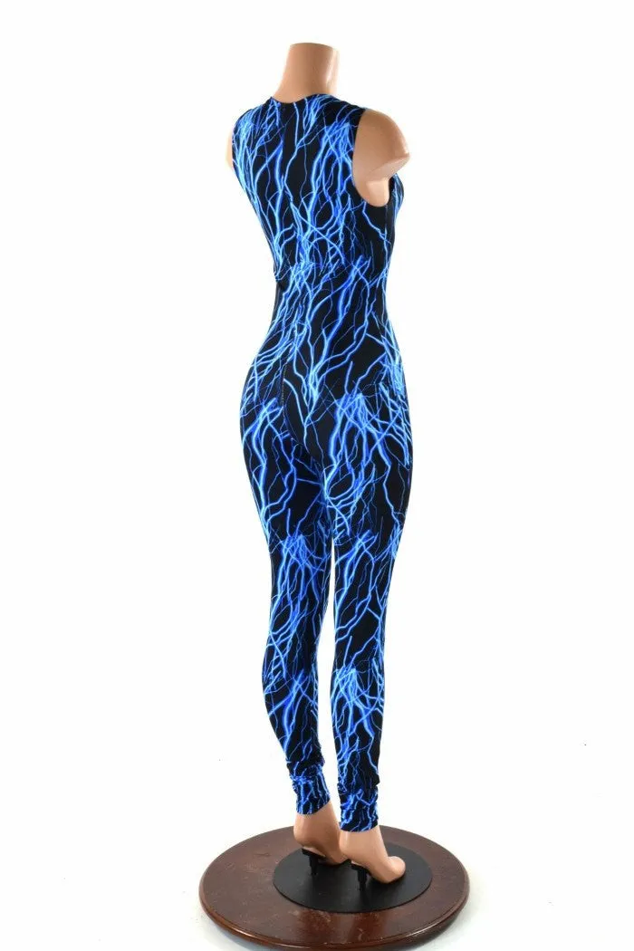 Blue Lightning Sleeveless Catsuit