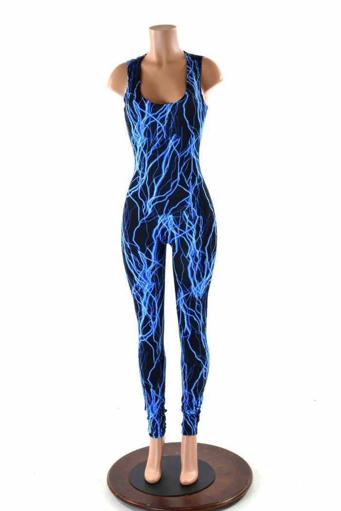 Blue Lightning Sleeveless Catsuit