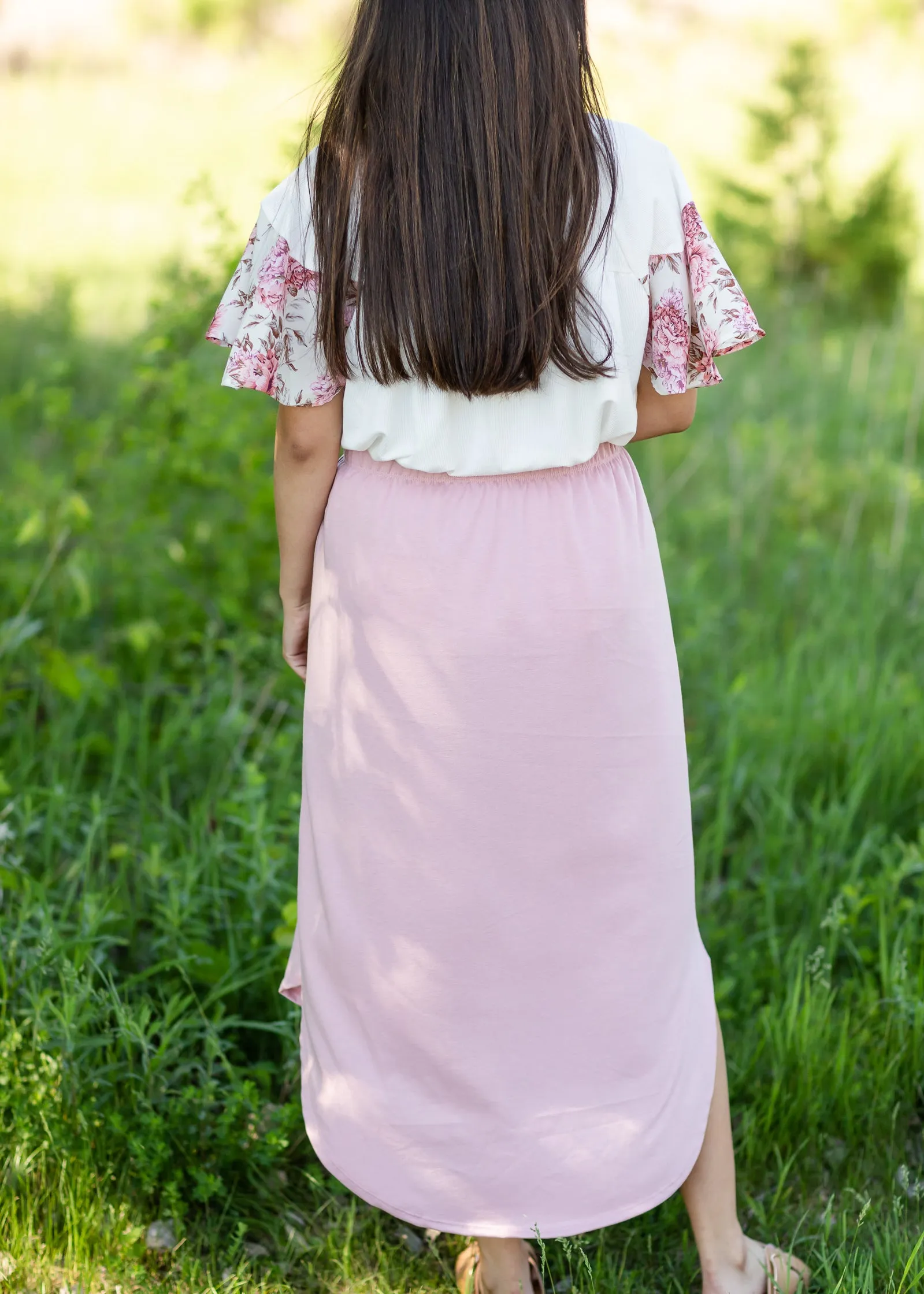 Blush Hi-Lo Knit Midi Skirt - FINAL SALE