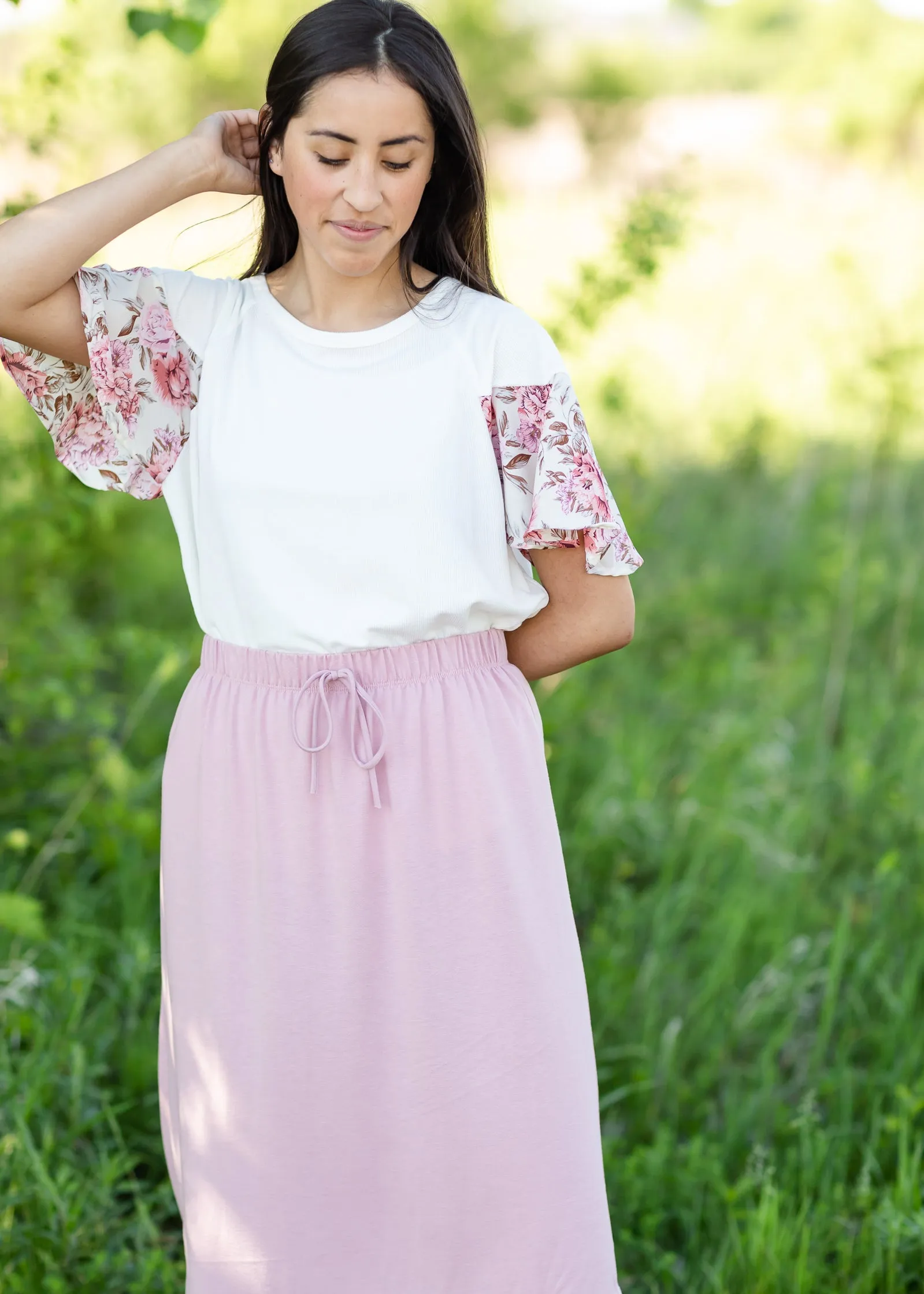 Blush Hi-Lo Knit Midi Skirt - FINAL SALE