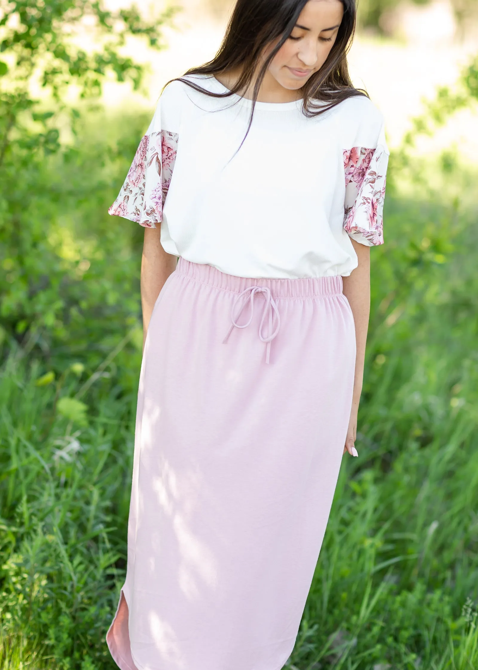 Blush Hi-Lo Knit Midi Skirt - FINAL SALE