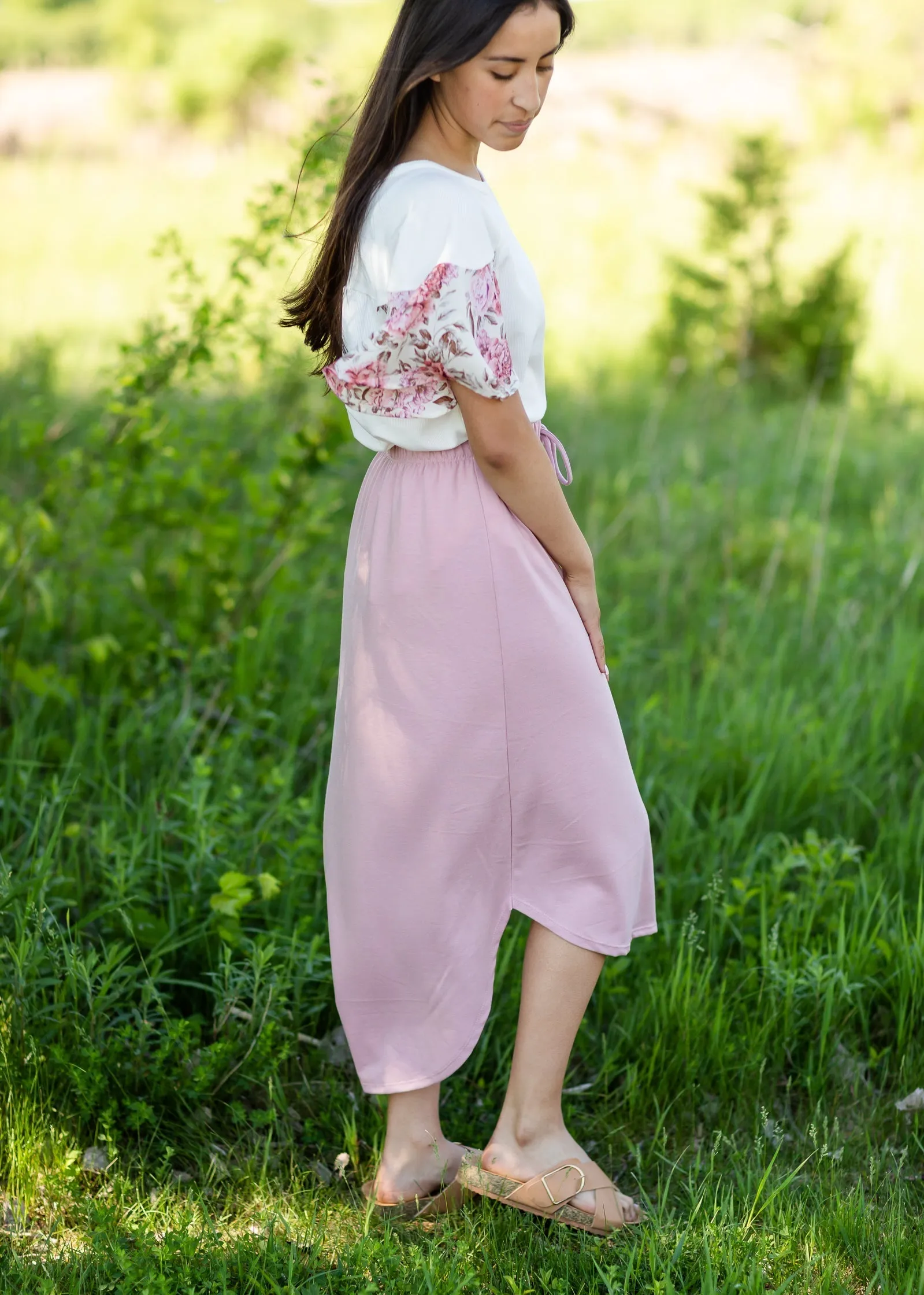 Blush Hi-Lo Knit Midi Skirt - FINAL SALE