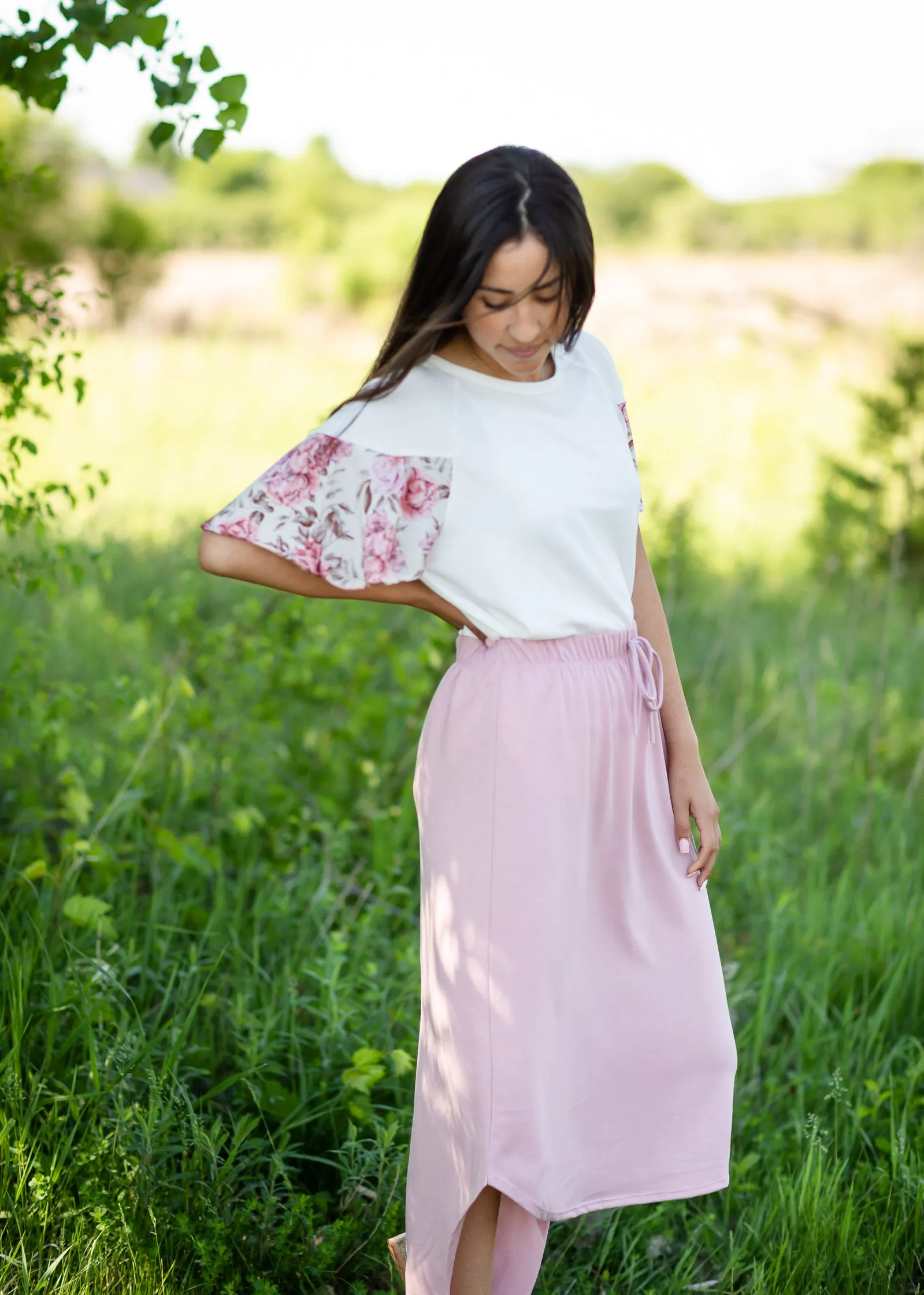 Blush Hi-Lo Knit Midi Skirt - FINAL SALE