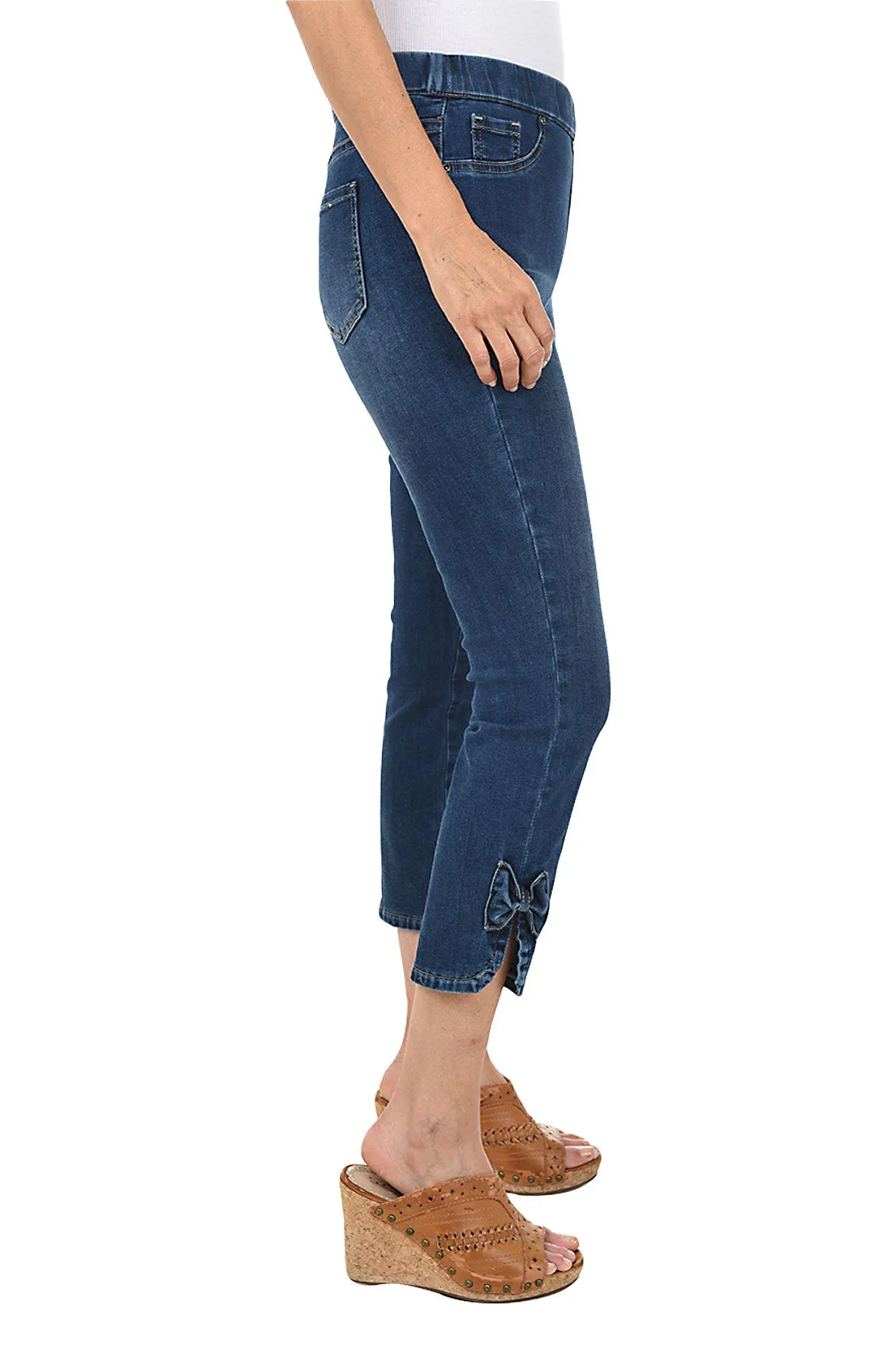 Bow Hem Pull-On Denim Capri Pant