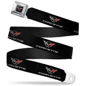 Corvette Seatbelt Belt / Color Logo   Black   Red Corvette Webbing