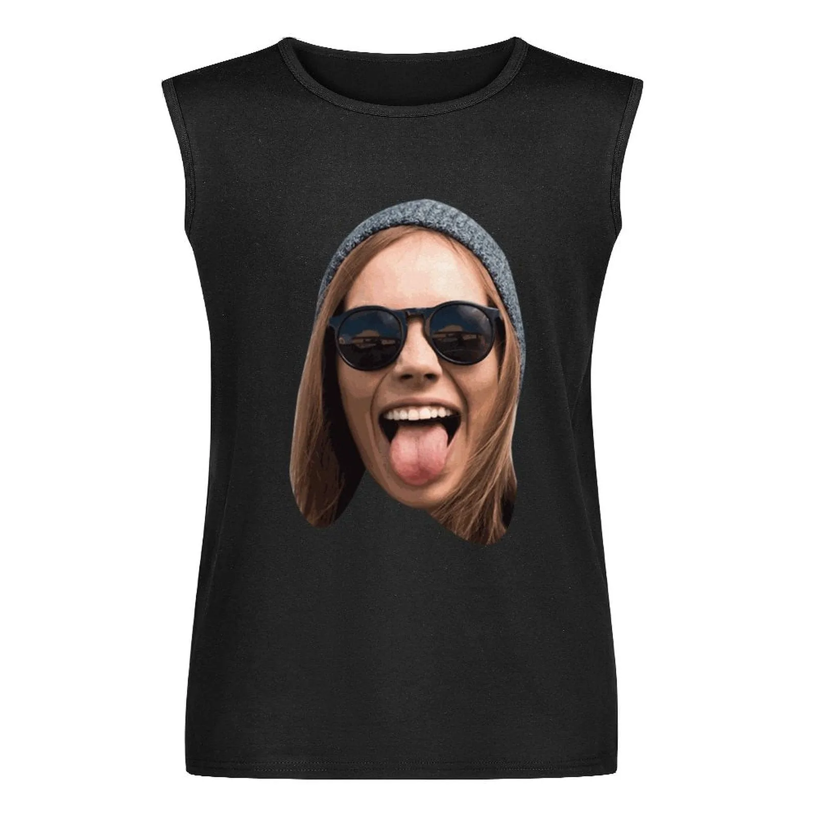 Custom Big Face Black Sleeveless 100% Cotton T-Shirt Personalized Men's All Over Print Tank Top