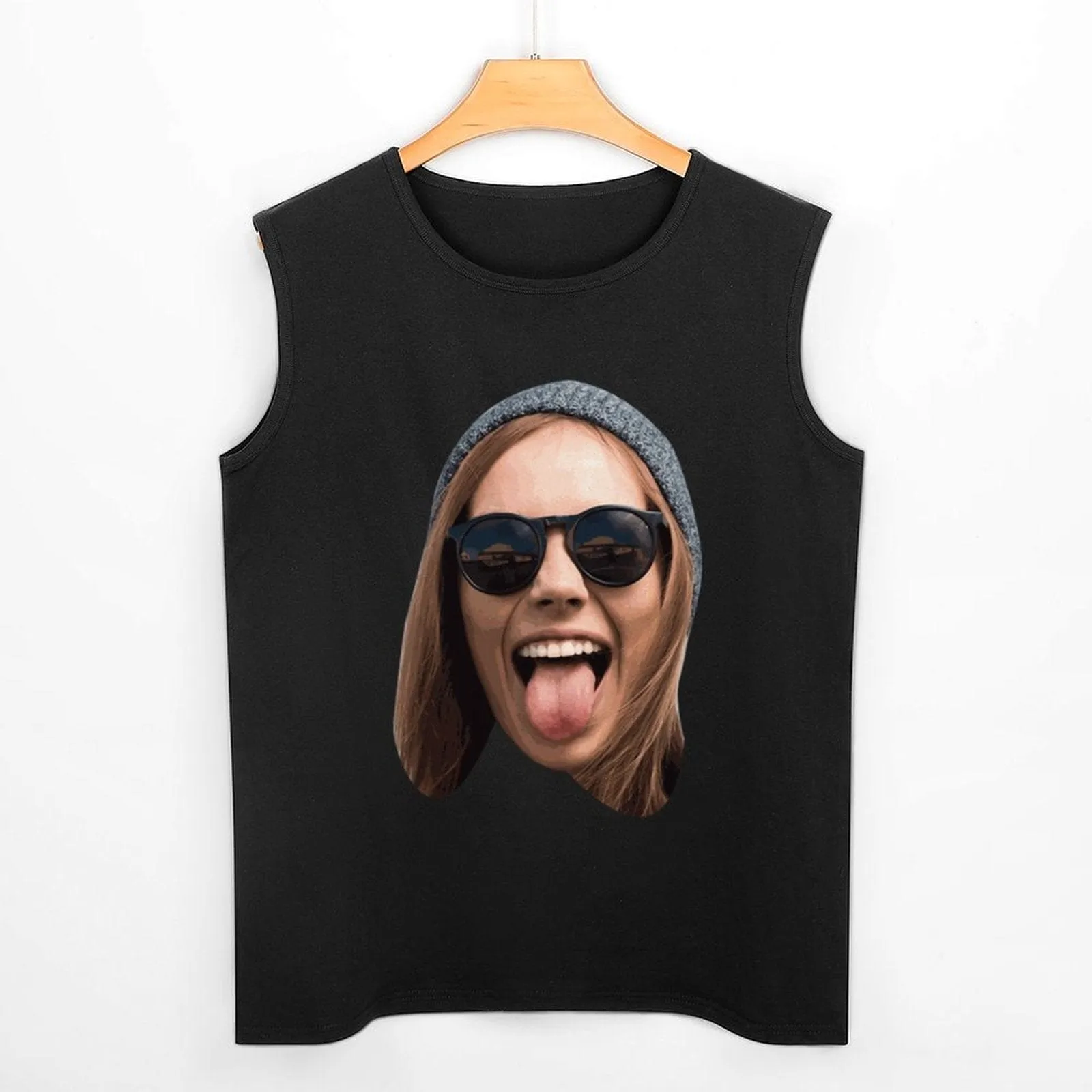 Custom Big Face Black Sleeveless 100% Cotton T-Shirt Personalized Men's All Over Print Tank Top