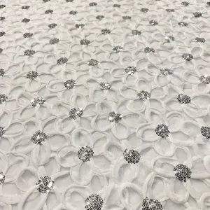 Daisy Sequins Wholesale Fabric in White