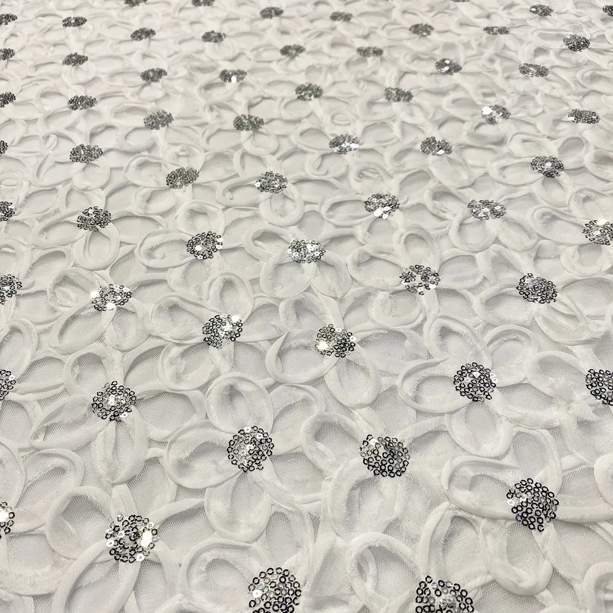 Daisy Sequins Wholesale Fabric in White