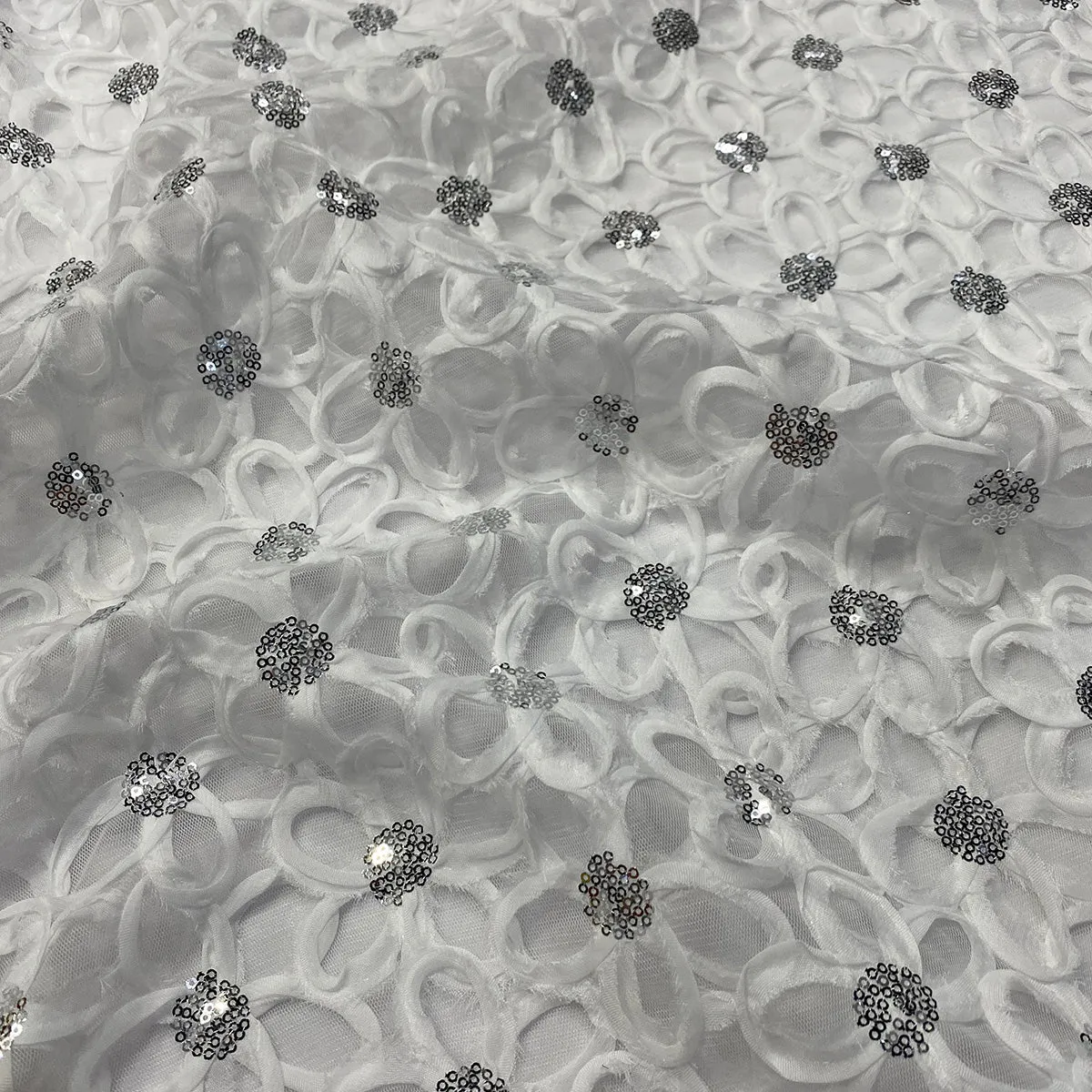 Daisy Sequins Wholesale Fabric in White