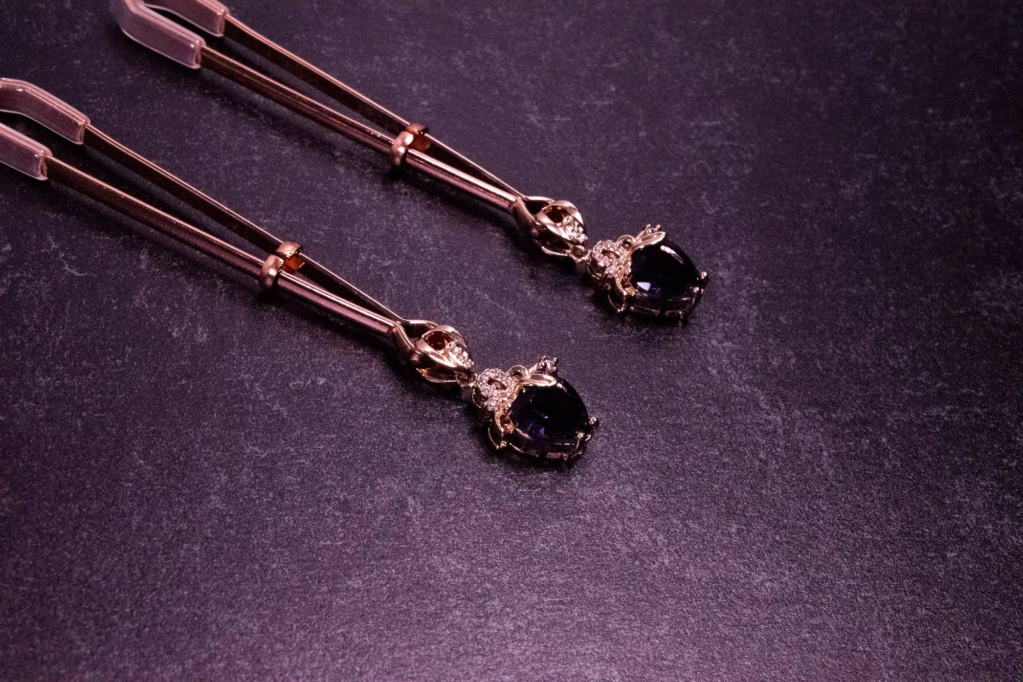 Deluxe Crystal Tweezer Nipple Clamps in Rose Gold