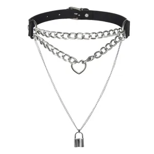 'Destiny' Black Goth Padlock Heart Chain Choker