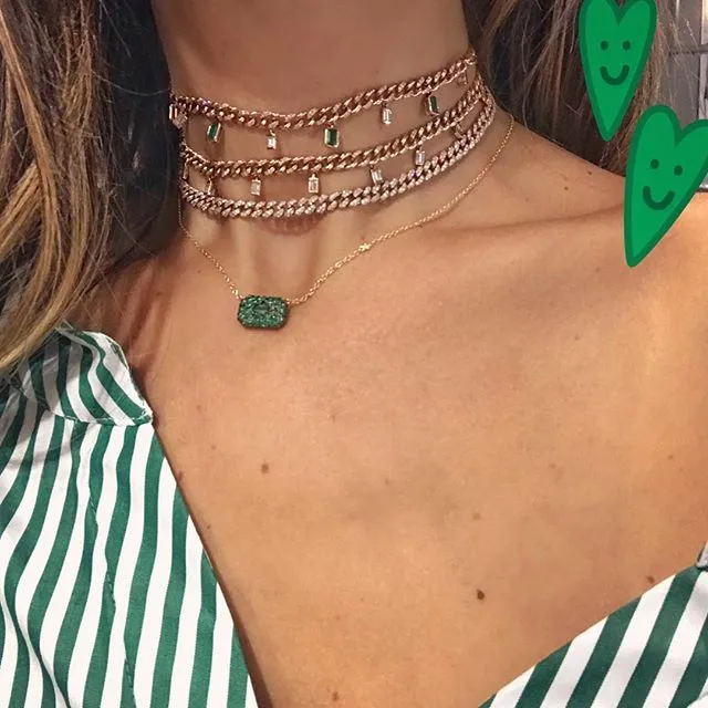 DIAMOND & EMERALD BAGUETTE DROP LINK NECKLACE