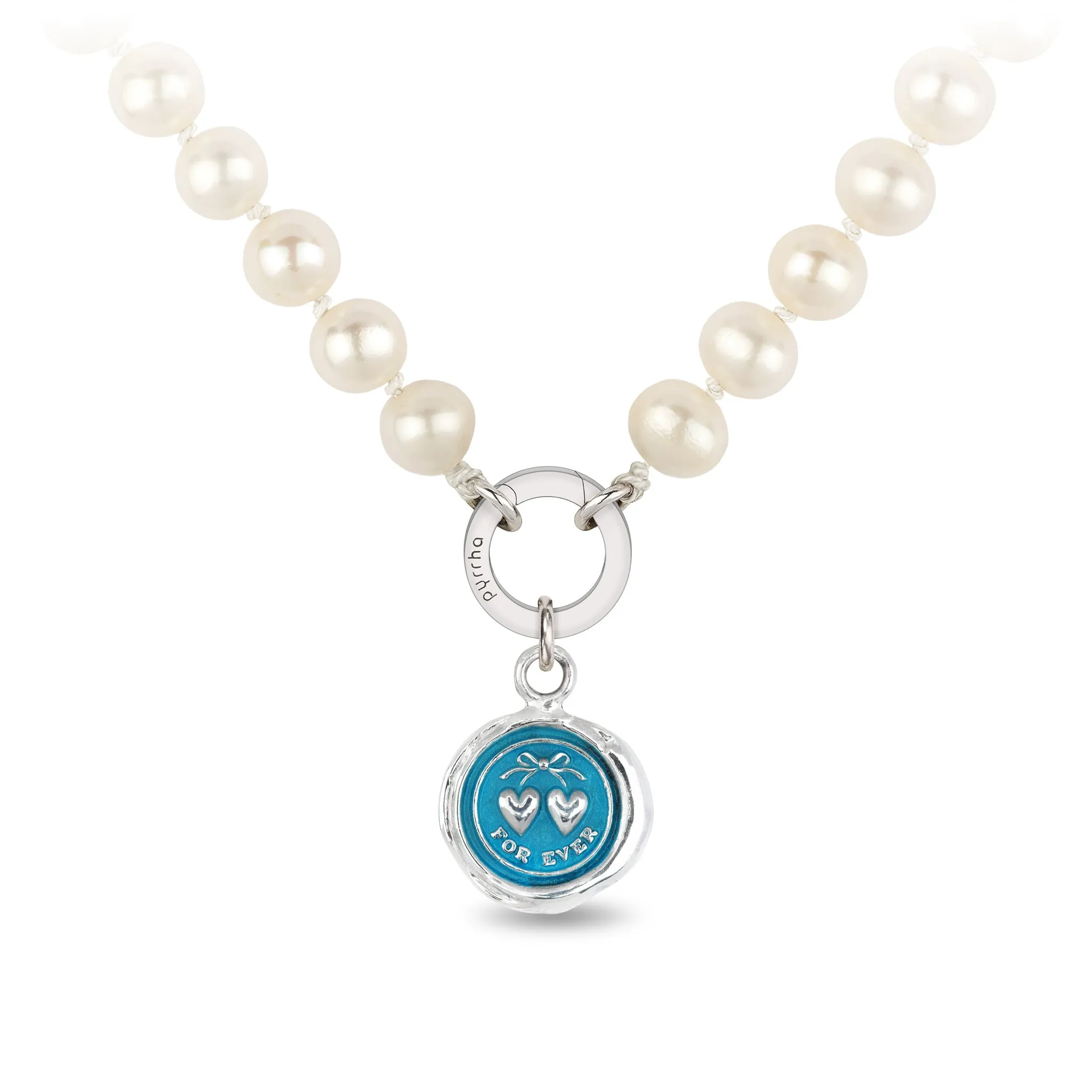 Hearts Knotted Freshwater Pearl Necklace - Capri Blue