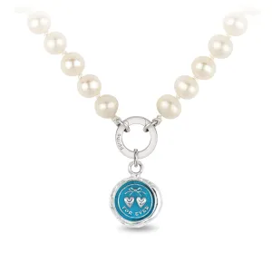 Hearts Knotted Freshwater Pearl Necklace - Capri Blue