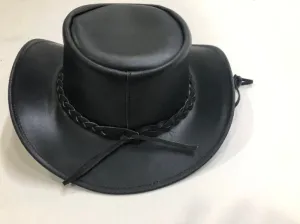 HL80121Black Braided  BLACK Leather Hat