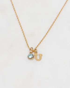 Initial U with Birthstone Necklace