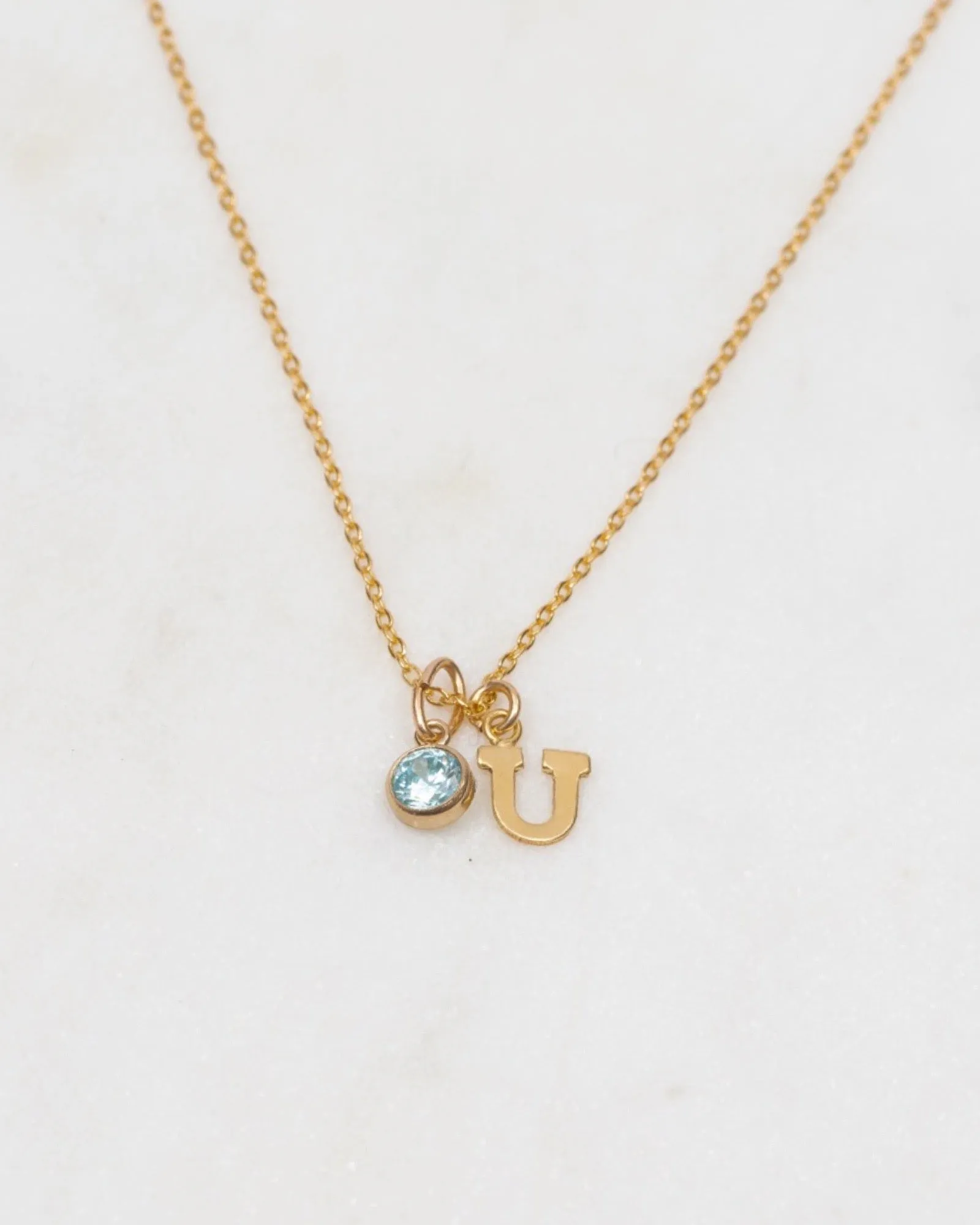 Initial U with Birthstone Necklace