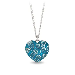 Jellyfish Large Puffed Heart Talisman - Capri Blue