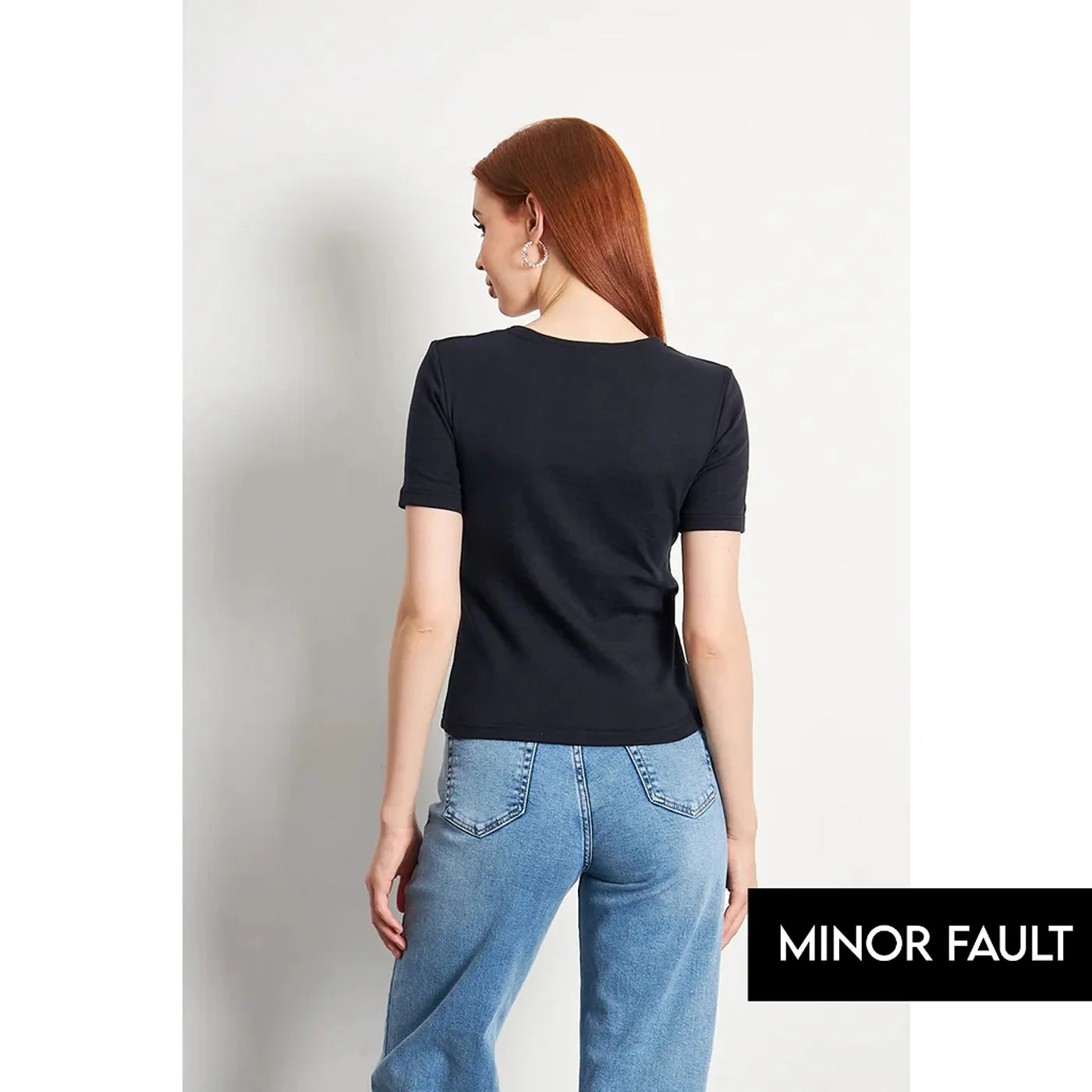 (Minor Fault) Navy Double Breasted Knit Top