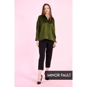 (Minor Fault) Olive Button Down Satin Shirt