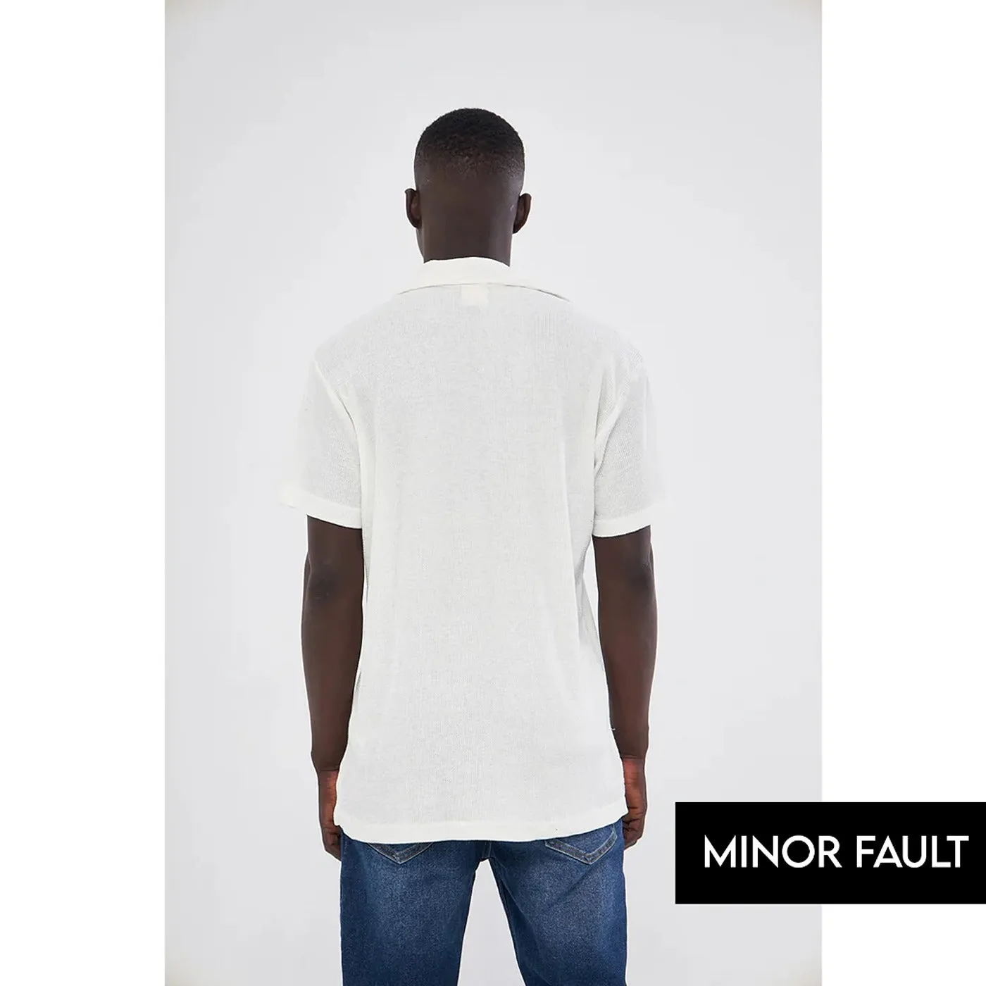 (Minor Fault) White Waffle Textured Polo