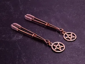 Pentacle Tweezer Nipple Clamps in Rose Gold