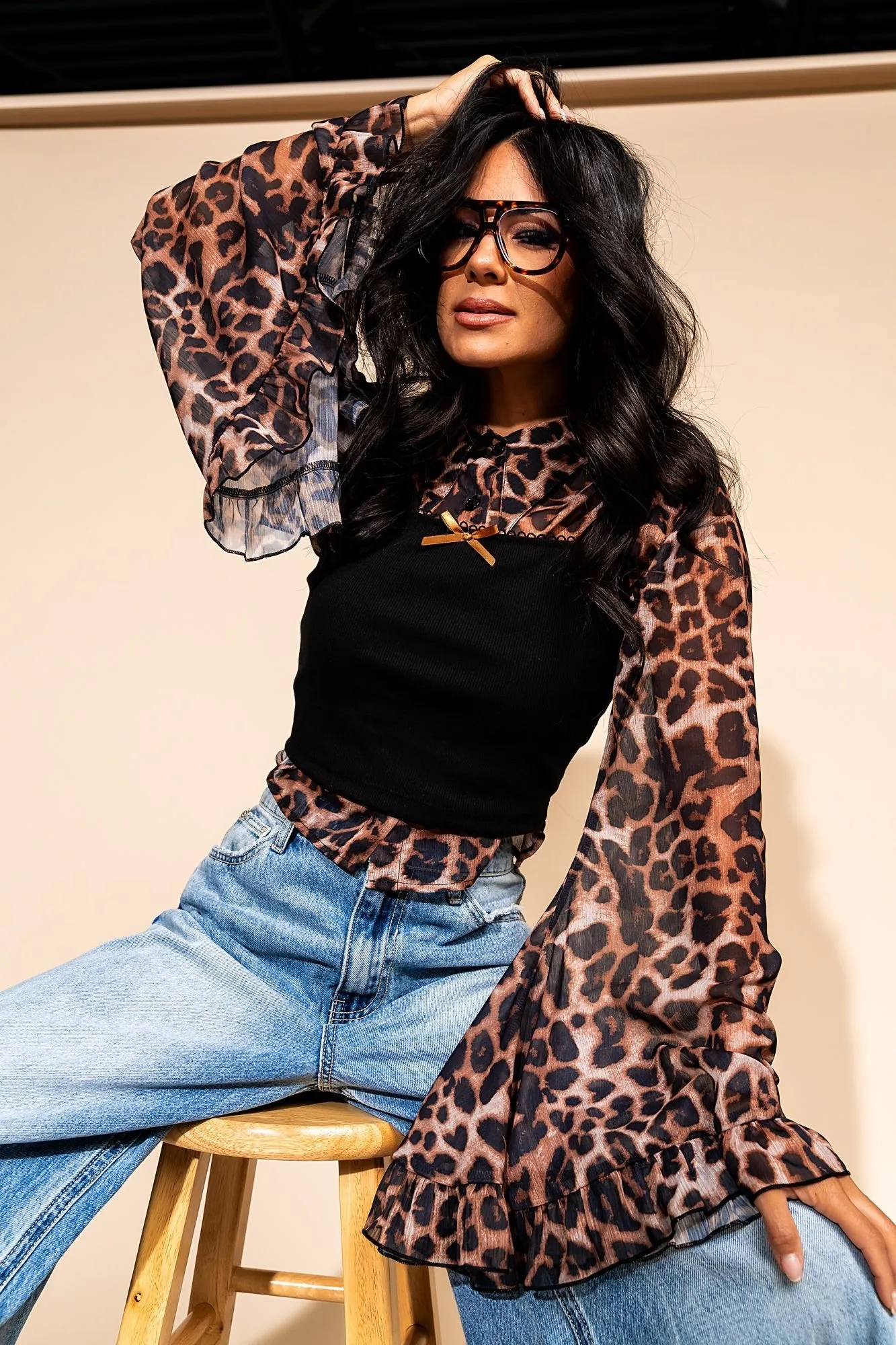 She Is The Moment Cropped Button Up in Leopard