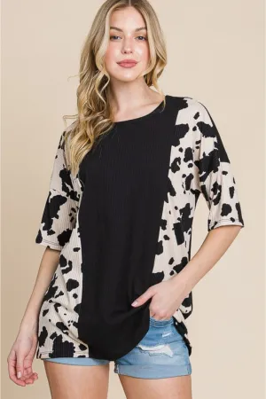 Short Sleeve Cow Print Blouse