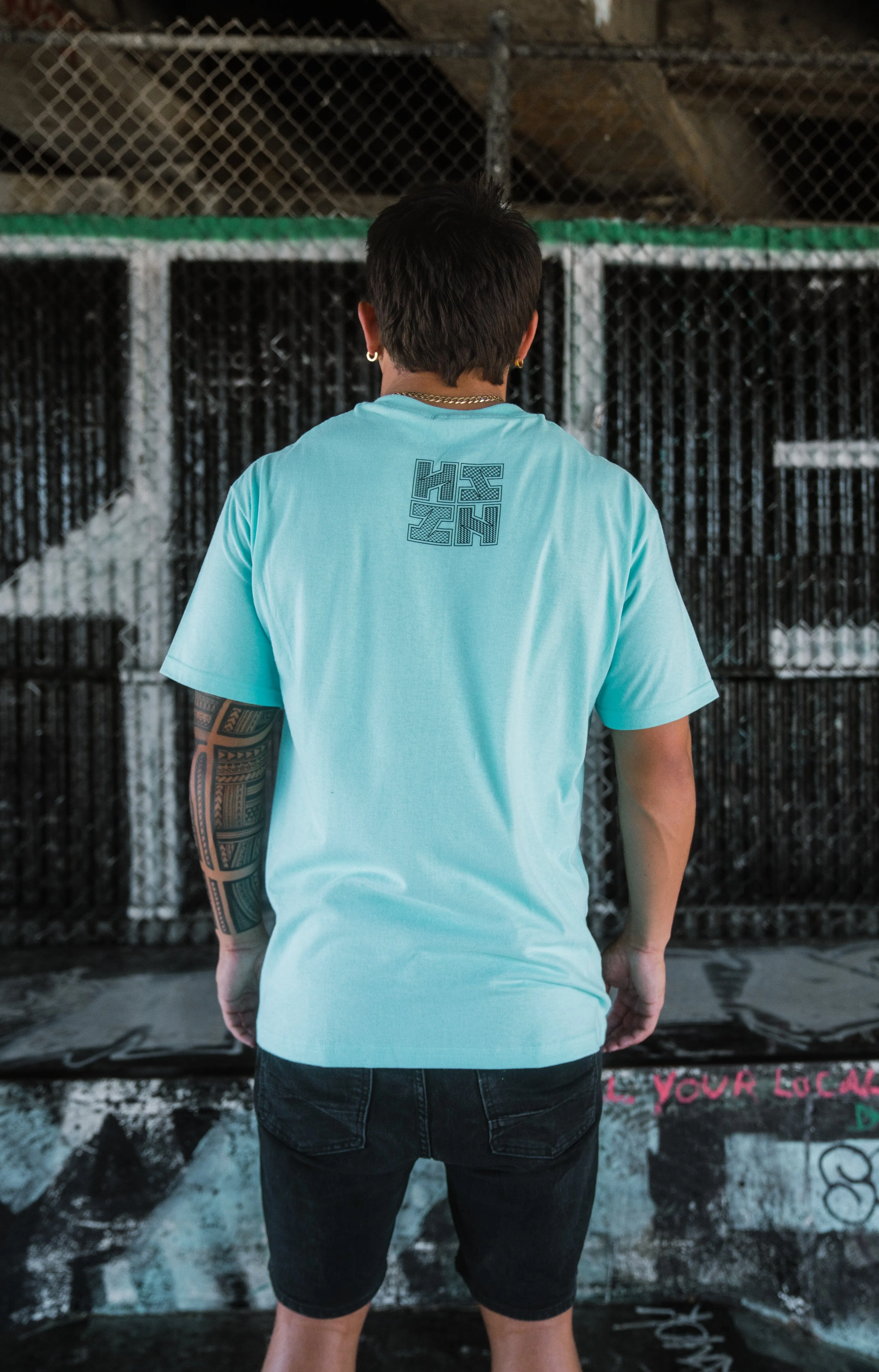 SLIT LOGO TRIBAL MINT T-SHIRT (ALL SALES FINAL)